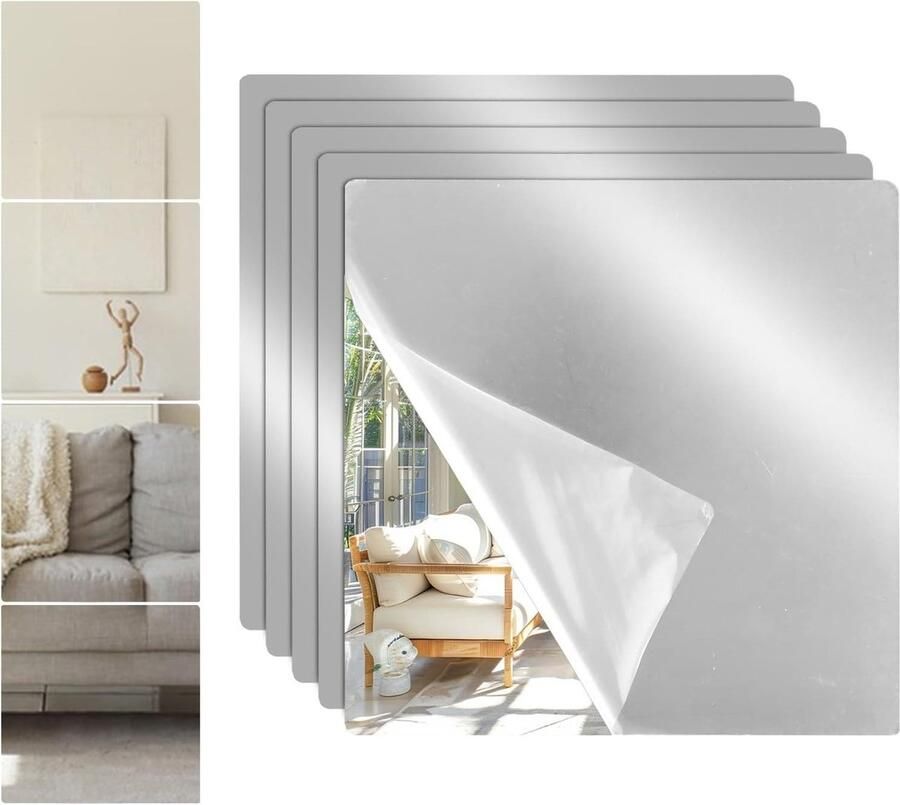 Allecto plus Zelfklevende spiegeltegels acrylglas 20 x 20 cm Set van 10 stuks. Ideaal voor badkamer kast en deur. Eenvoudig op te plakken