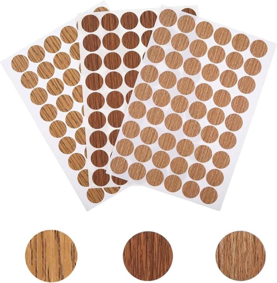 Allecto Plus Zelfklevende Stickers voor Schroefgaten 21mm Houtnerf Schroefafdekking Houten Garderobemeubels Licht Eiken Kleur Set van 3