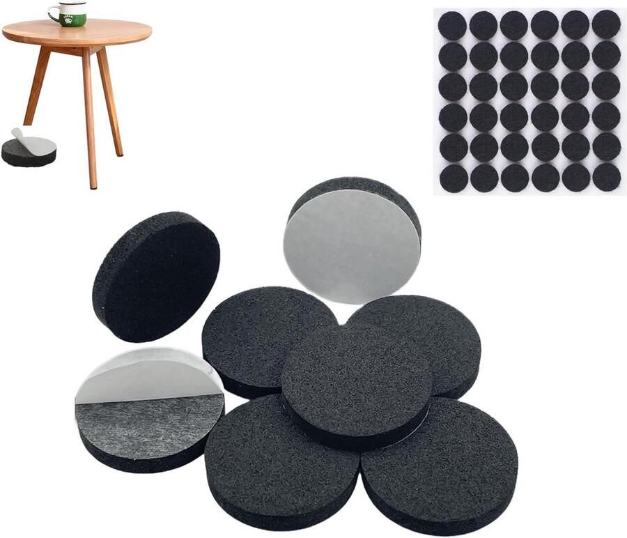 Allecto plus Zelfklevende Stoelglijders Set van 108 Stuks 15 mm Diameter 2 mm Dik Zwart Meubel- en Vloerbescherming Thuis en Op Kantoor Vermindert Lawaai en Krassen