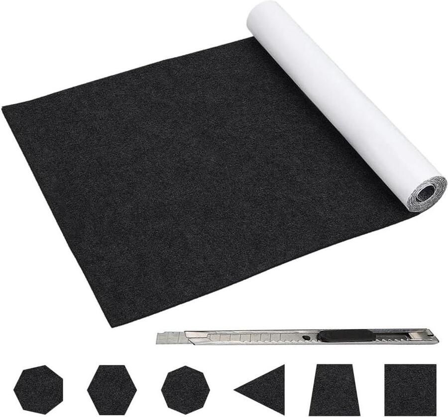 Allecto Plus Zelfklevende Viltglijder 40 x 200 cm 2 mm dik Vilt Kleefvilt Meubelglijders Stoelpootbeschermers Geluidsisolatie Vloerbeschermer Zwart