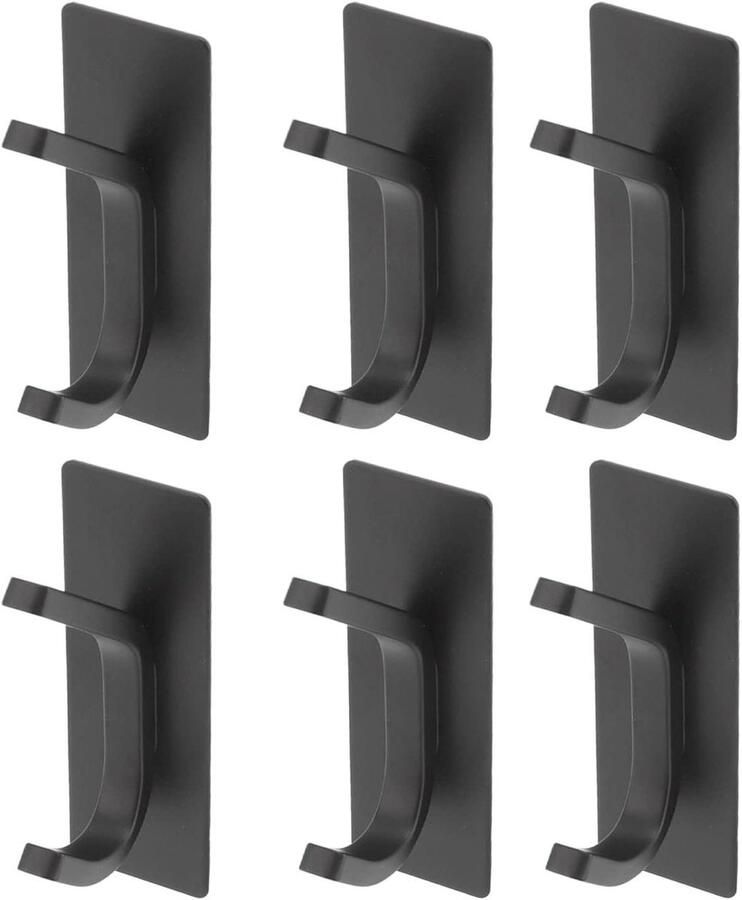 Allecto Plus Zelfklevende Wandhaken van Zwart Roestvrij Staal voor Hoeden Set van 6 Wandmontage Kapstok Organizer met Zelfklevend Ontwerp Eenvoudige Installatie Sterke Ophanghaken met Kleefbevestiging