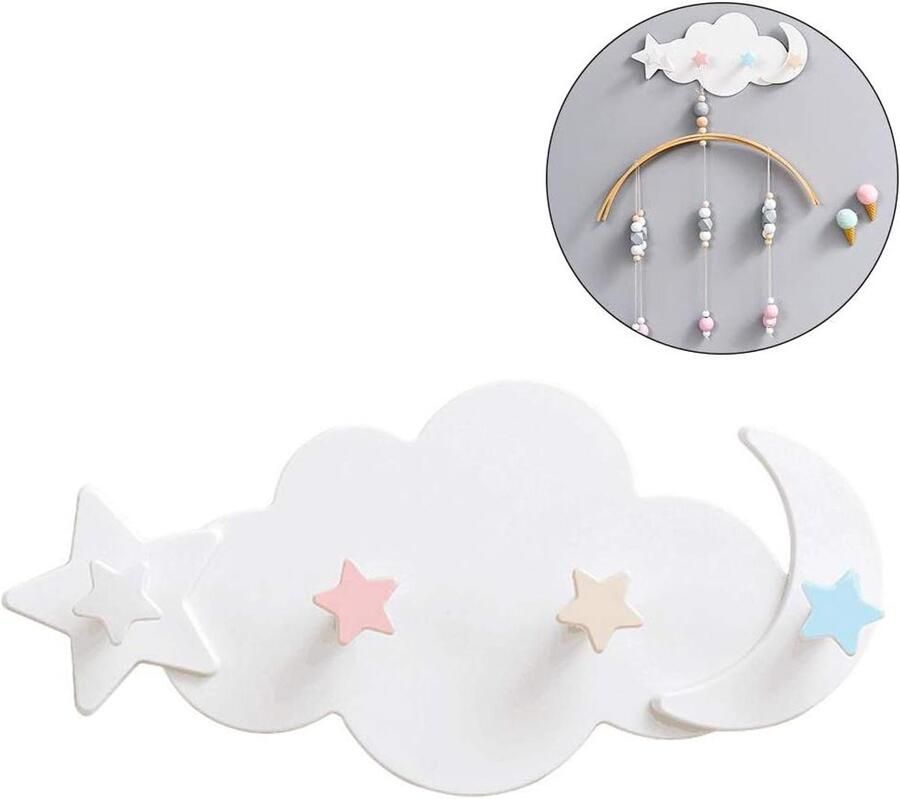 Allecto Plus Zelfklevende Wandkapstok met Plank voor Kinderen Geen Boren Nodig met 4 Haken (29 x 14 cm) Praktisch en Stijlvol