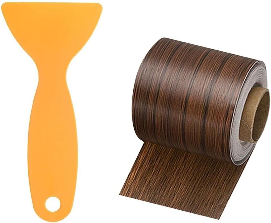 Allecto plus Zelfklevende Wood Grain Repair Tape 5 cm x 10 m voor houtreparatie Geschikt voor tafels deuren ramen en meubels Simulatie houten vloerband met kunststof schraper Ebbenhoutpatroon Ideaal voor reparaties