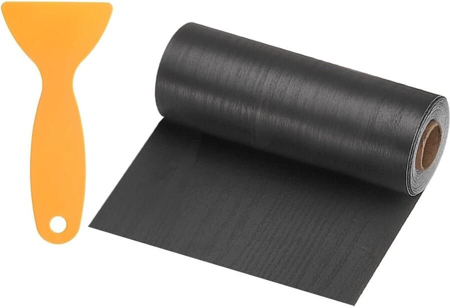 Allecto plus Zelfklevende wood grain repair tape voor houten vloeren en meubels 6 inch x 33ft met kunststof schraper zwart hout tafels deuren ramen