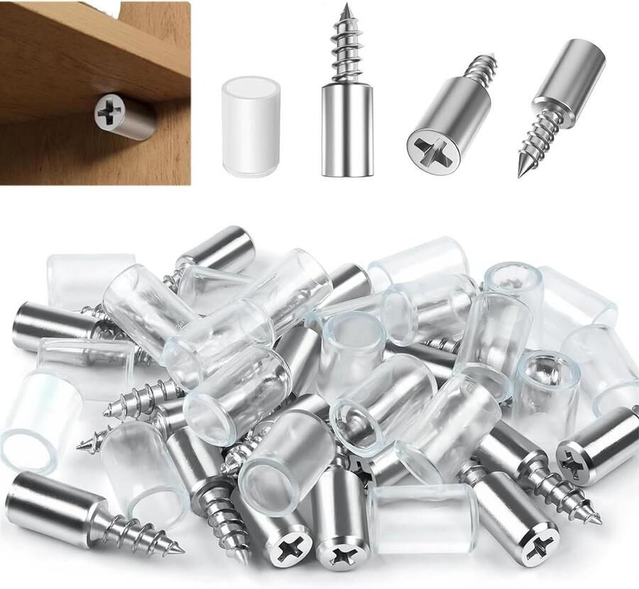 Allecto plus Zelftappende planken 40 stuks voor boekenkast en kledingkasten met rubberen bescherming