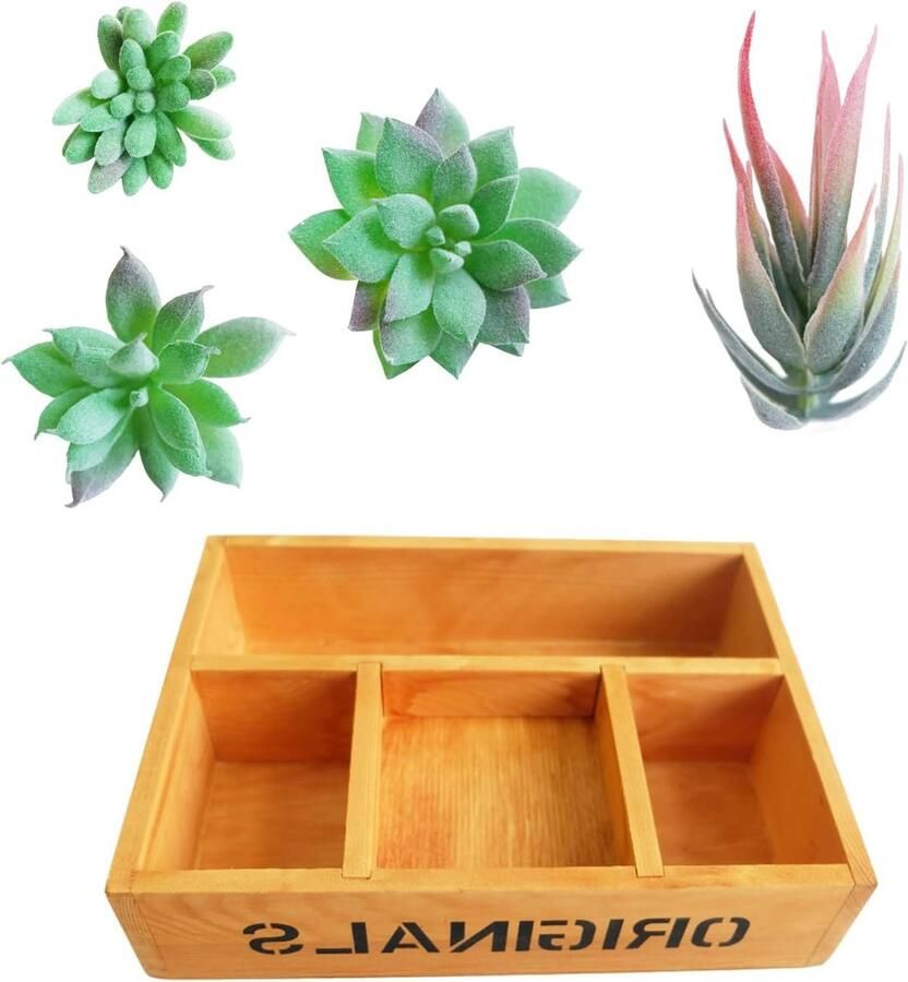 Allecto plus Zes Faux Succulent Picks Met Opbergdoos Kunststof Vetplanten Voor Eettafel en Bureau met DIY Microlandschap
