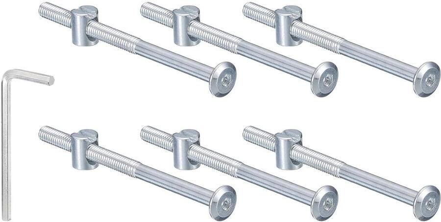 Allecto plus Zeskantschroeven en moeren set 10 stuks M6 x 90 mm meubelgreep accessoires bedbouten kit vatmoeren inclusief sleutel zilverkleurig Voor bedstoelen