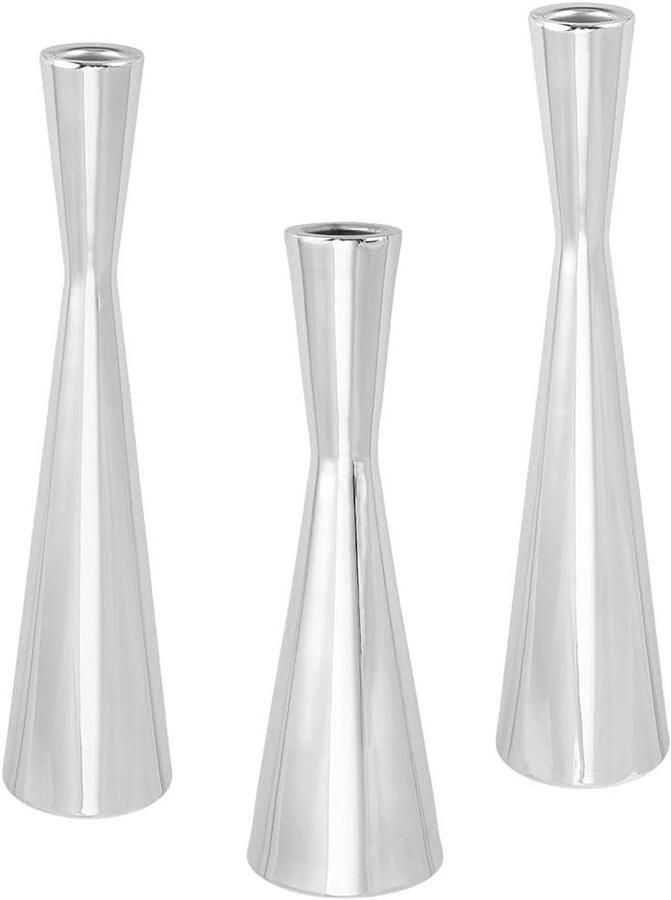 Allecto Plus Zilveren Kandelaar Houders Decoratieve Middenstuk met Platte Ronde Tafel Verjaardag Bruiloft Eettafel Centerpiece