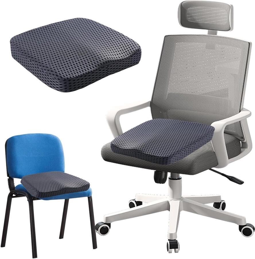 Allecto Plus Zitkussen voor Kantoorstoel met Geheugenschuim Anti-decubitus Zitkussen voor Kantoor Rolstoel Auto en Andere Stoelen (Donkergrijs)