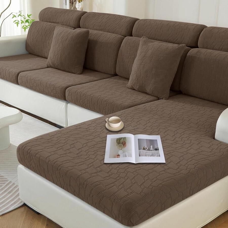 Allecto plus Zitkussenhoezen voor Bank Elastisch en Waterdicht Universele Stoelhoes 3-Zits Bruin