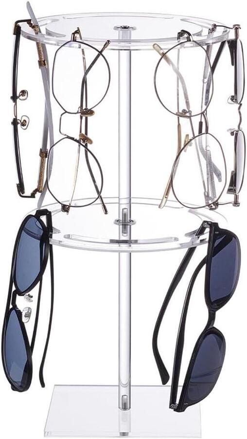 Allecto plus Zonnebrilhouder 360 ° Roterend Acryl Display Rack 31CM Hoogte Tafelblad Opslag voor Zonnebrillen Bureau Dressoir Slaapkamer Badkamer Organisator