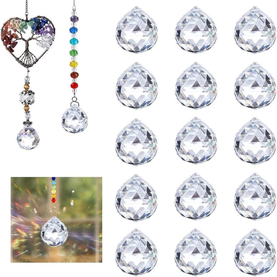 Allecto Plus Zonnevangers met 15 stuks kristallen van 20 mm Voor ramen kroonluchters tuin en bruiloftsdecoratie