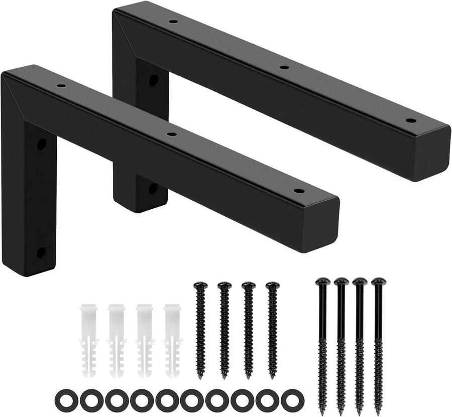 Allecto plus Zware metalen console voor wastafel 300 x 150 mm Hoekwandconsole met bevestigingsmateriaal Zwart Wandplank bevestiging