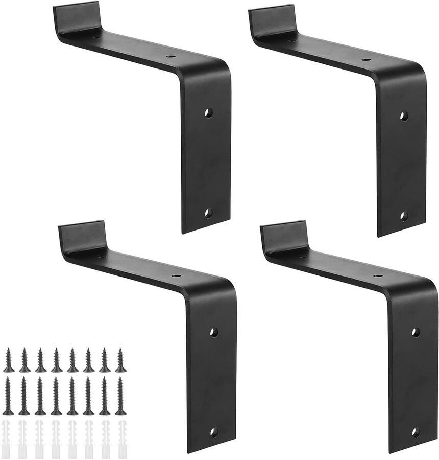 Allecto Plus Zware Wandgemonteerde Plankbeugels Set van 4 Zwart 152 x 212 cm Sterke Haakse Beugels