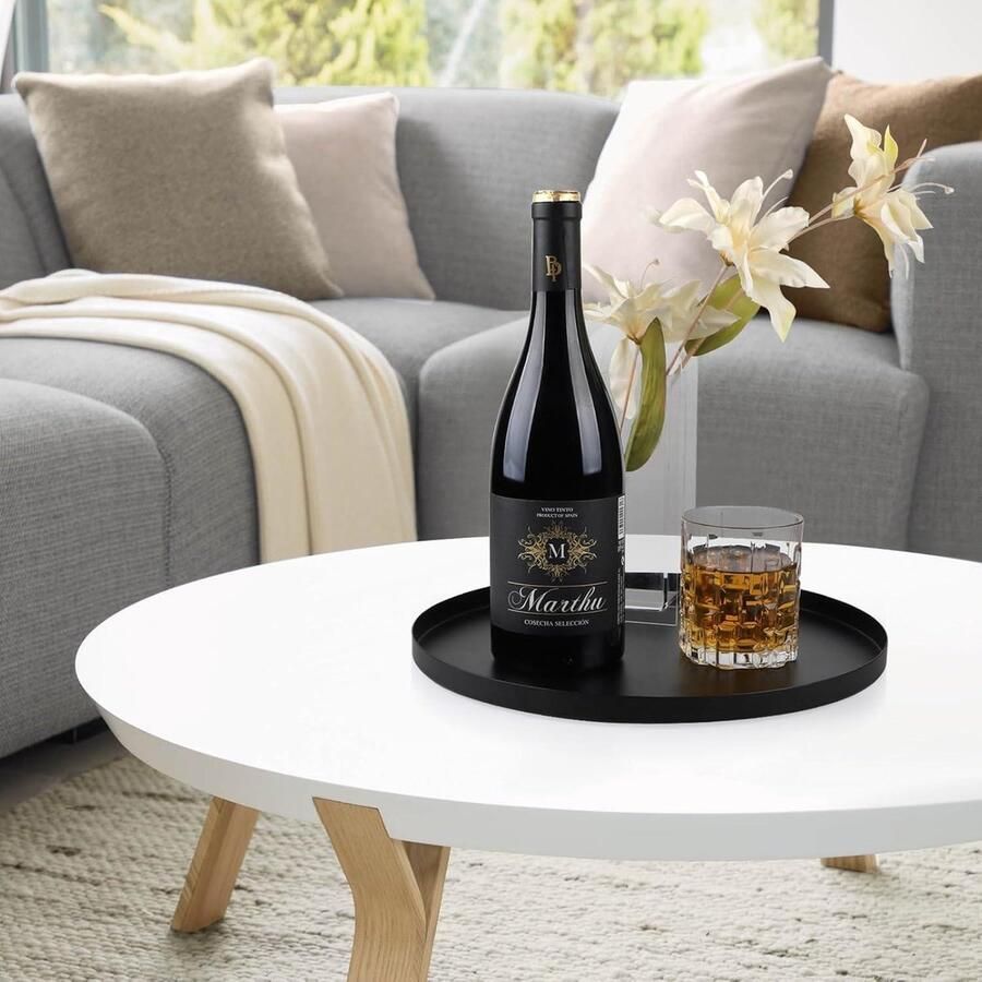 Allecto Plus Zwart metalen dienblad 29 cm voor geurkaarsen Decoratief kaarsenplateau voor woonkamer en badkamer Tafeldecoratie met schaal Stijlvolle decoratie voor eettafel Rond dienbladzwart