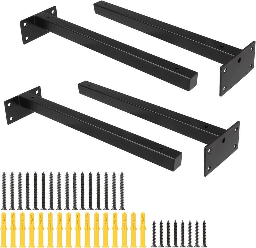 Allecto Plus Zwart Metalen Plankhouders 30 cm (4 stuks) Draagkracht 100 kg Keuken Industrie Werk Waterdicht Onzichtbaar Bevestigingssysteem