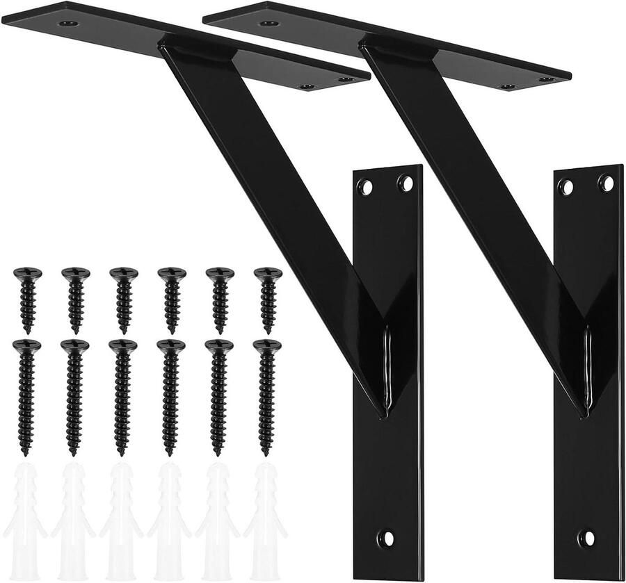 Allecto plus Zwart Metalen Wandplank Beugel voor Keuken en Badkamer 150mm lengte