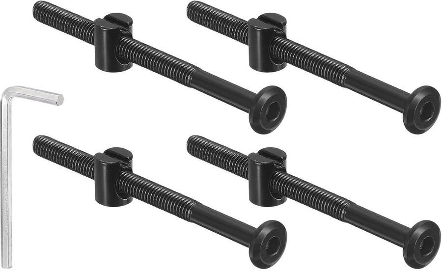 Allecto Plus Zwart Zeskantschroeven en Moeren 4 stuks M6 x 80 mm Meubelgreep Bedbouten Sleutel voor Bedstoelen