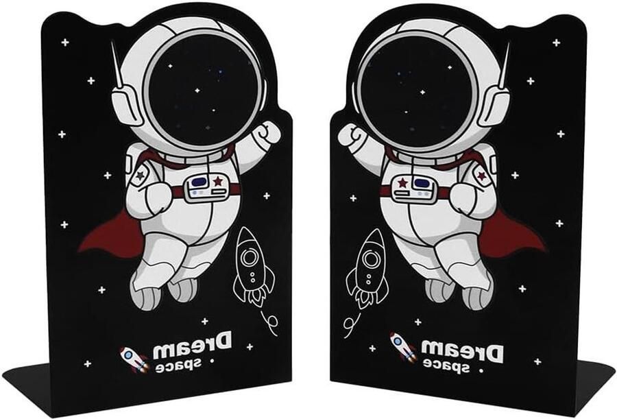 Allecto Plus Zwarte Astronaut Boekensteunen Ruimte Thema Antislip IJzer Bureau Organizer voor Kinder Boekenplanken Leuke Cartoon Design
