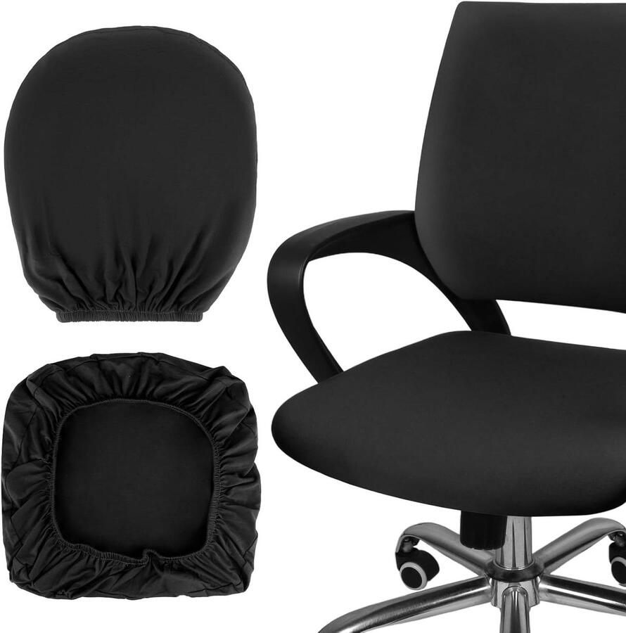 Inovra Plus Zwarte bureaustoelhoes met wasbare overtrek Elastische overtrek voor bureaustoel Geschikt voor de meeste bureaustoelen 38-48 cm Rugleuninghoes en zitkussenovertrek