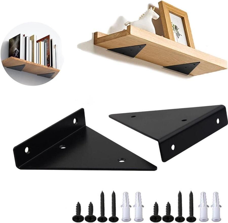 Allecto Plus Zwarte driehoekige beugel van acryl voor wandplanken en foto's