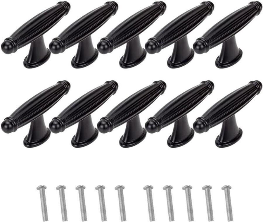 Allecto Plus Zwarte Handgrepen voor Kasten en Keuken Set van 10 Stuks Inclusief Schroeven Geschikt voor Kasten Dressoirs Thuis Keuken en Slaapkamer Afmetingen 65 x 23 cm