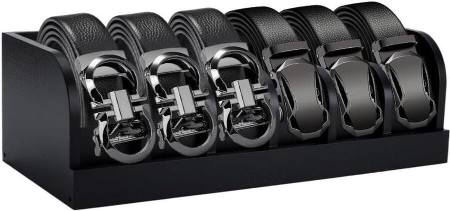 Allecto Plus Zwarte houten riemorganizer opbergrek voor kast en lade 6 vakken Dames 35 cm Stropdassen en riemen opbergdoos