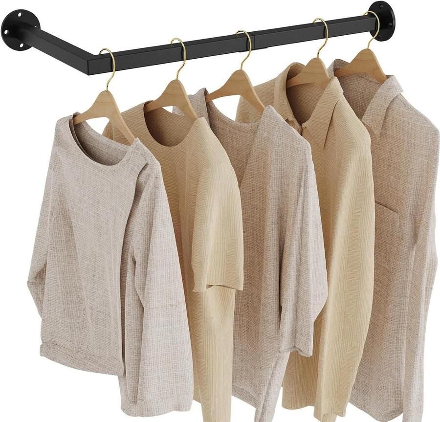 Allecto plus Zwarte industriële wandkapstok met L-vormig ontwerp en afneembare hangers for slaapkamers