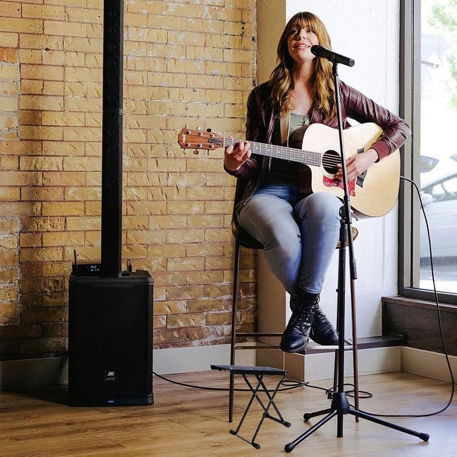 Allecto Plus Zwarte inklapbare voetenbank voor gitaar Stabiele muziekinstrument accessoire met verstelbare hoogte