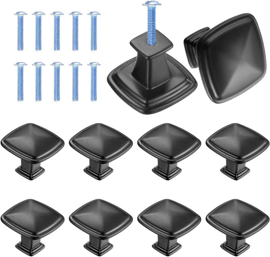 Allecto plus Zwarte Ladeknoppen voor Kast en Lade Meubelgrepen Vierkant 30mm Set van 10stuks
