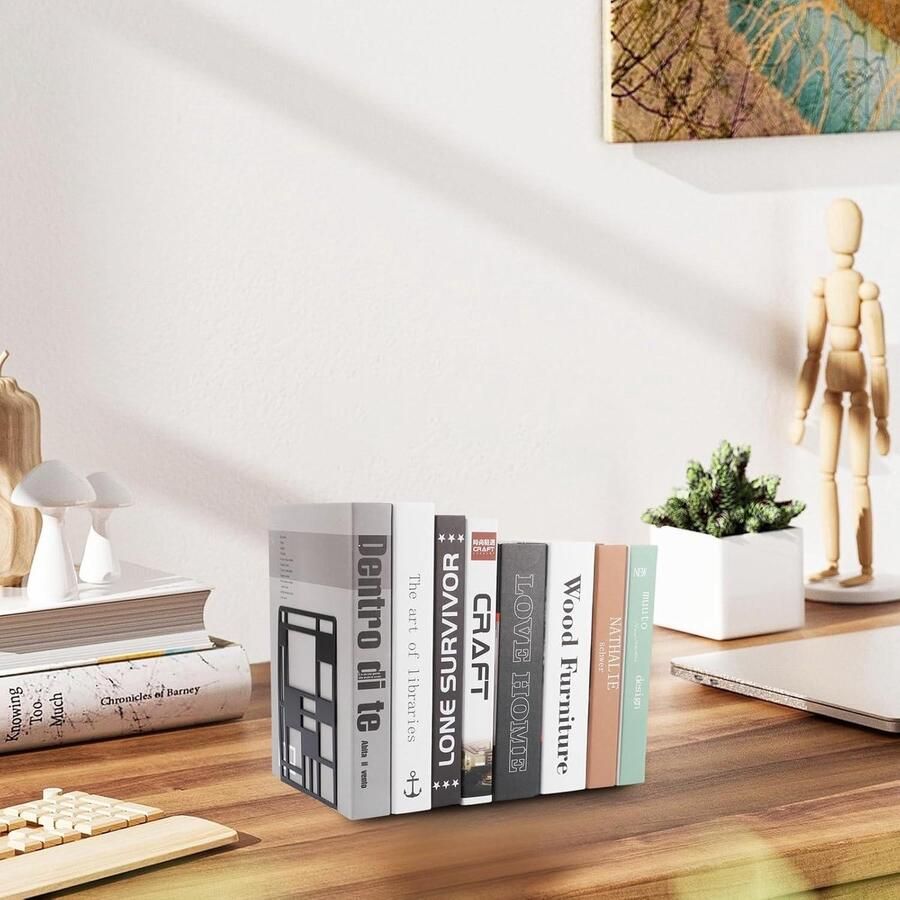 Allecto plus Zwarte metalen boekensteunen boekenstandaard voor school thuis en kantoor Set van 4 Boekenhouder voor bibliotheek Afmetingen 12 x 16 5 cm