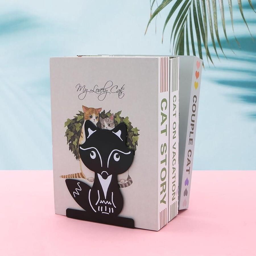 Allecto plus Zwarte metalen boekensteunen vos design voor bureauorganizer antislip kinderboeken muziekliefhebber bibliotheek