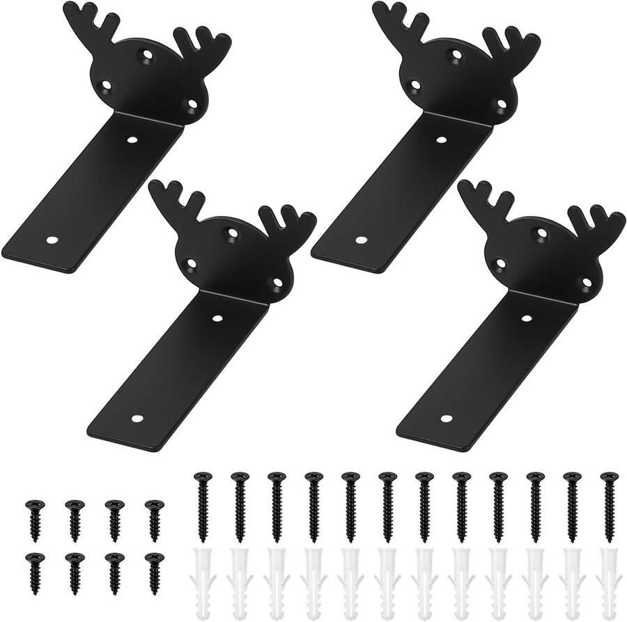 Allecto plus Zwarte metalen zwevende plankhouders voor zware lasten Onzichtbare L-wandhouder voor kamer kantoor keuken 125 mm gewei-stijl