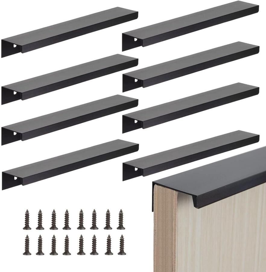 Allecto plus Zwarte meubelgrepen 200 mm voor kledingkast en deuren set van 8 met schroeven