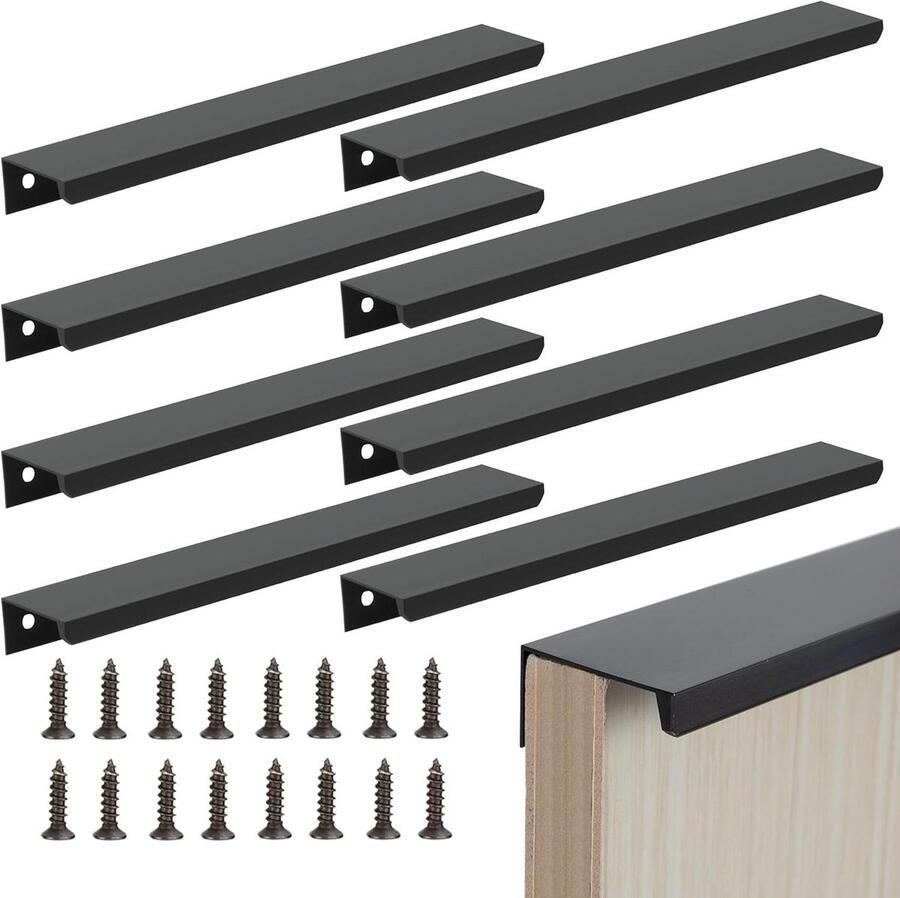 Allecto plus Zwarte meubelgrepen 300 mm verborgen kastgrepen keukengrepen voor kledingkast deur laden Set van 8 stuks