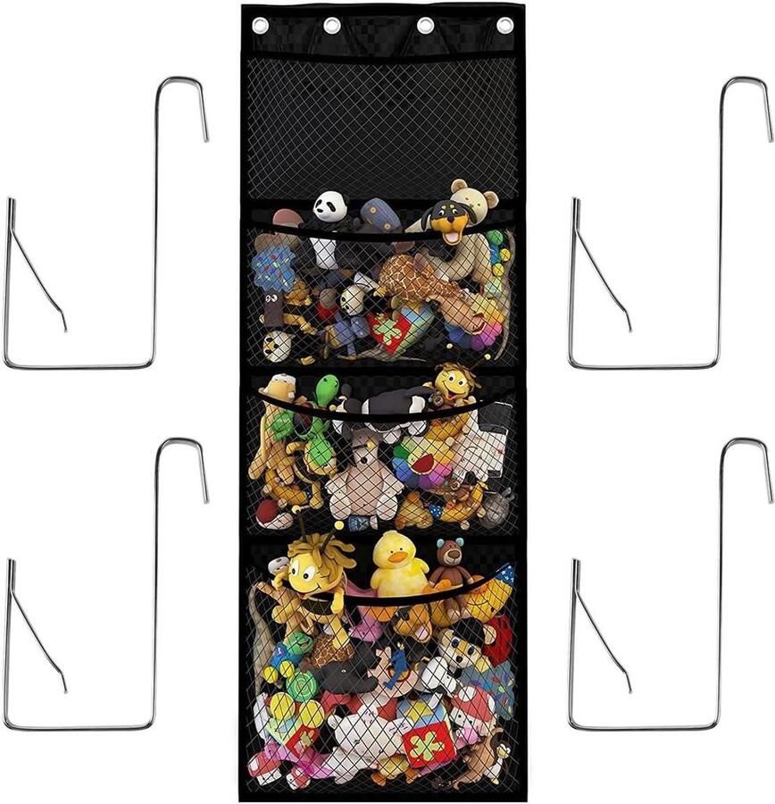 Allecto plus Zwarte Opbergzak Organizer voor Deur 4 Grote Zakken Multifunctioneel voor Kledingkasten Woonkamers Slaapkamers en Badkamers