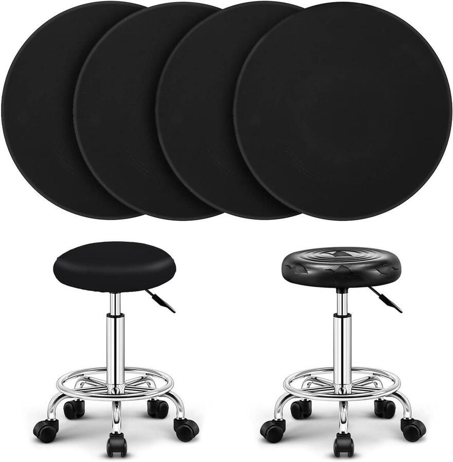 Allecto Plus Set van 4 Zwarte Barkruk Covers voor Ronde Krukken Elastische Stoelhoezen Wasbaar Hoge Stretchbaarheid