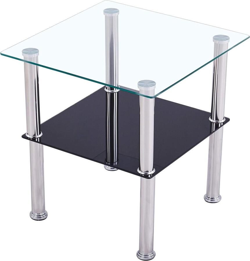 Allecto plus Zwarte Salontafel van Glas met Veiligheidsglas en Facetgeslepen Randen Ideaal als Bijzettafel of Woonkamertafel 40 x 40 x 47 cm