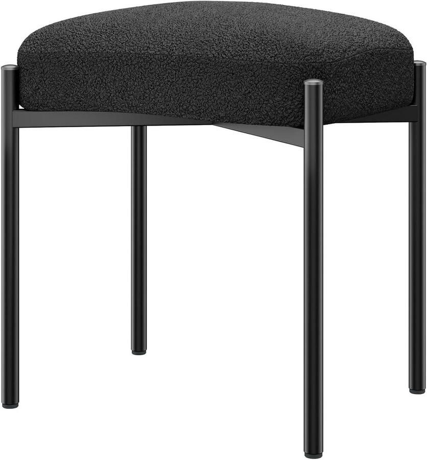 Allecto Plus Zwarte Teddy Velvet Make-up Dressing Kruk met Metalen Benen Ideaal voor Vanity in Woonkamer of Slaapkamer Ottomaanse Bank met Voetsteun 37×29×46CM HBD034B