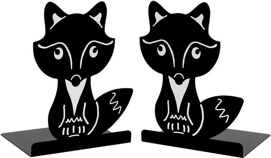 Allecto Plus Zwarte Vos Boekensteunen Creatieve Cartoon Dier Antislip Metalen IJzeren Boekensteunen Bureau Organizer Kinderkamer Accessoire