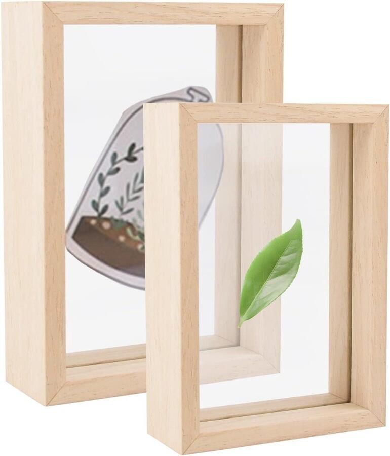 Allecto Plus Zwevend frame natuurlijk hout dubbele glazen fotolijsten met zweefeffect Rustieke fotolijstset voor statafel en muurdecoratie