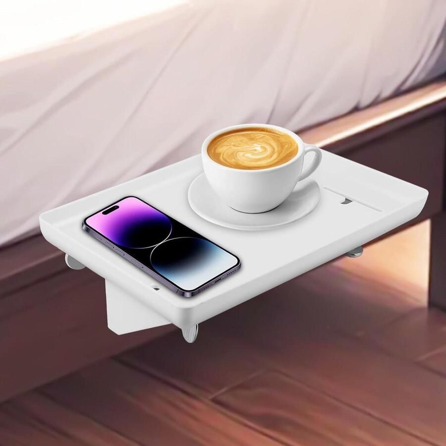 Allecto Plus Zwevend nachtkastje voor stapel- en boxspringbed Bedplank met kabelmanagement Wit 32 x 23 cm