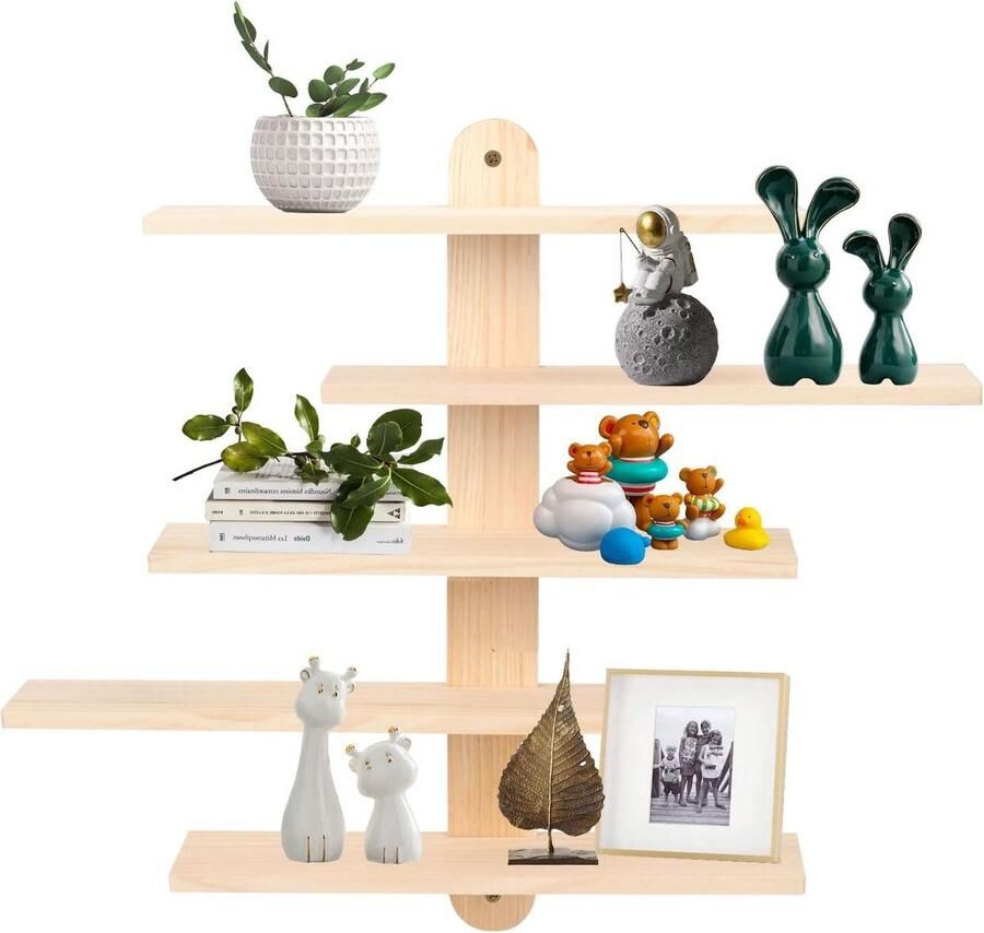 Allecto Plus Zwevend rek van hout met 5 etages afneembaar rek voor muurdecoratie in woonkamer en slaapkamer 81 cm Zwevend rek voor wandplank met zoekwoorden: Zwevend rek muurdecoratie woonkamer