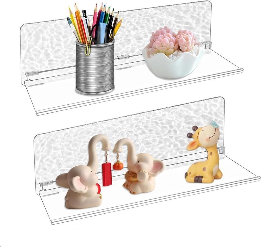 Allecto plus Zwevend wandrek met 2 planken wit wanddecoratie voor woonkamer en slaapkamer