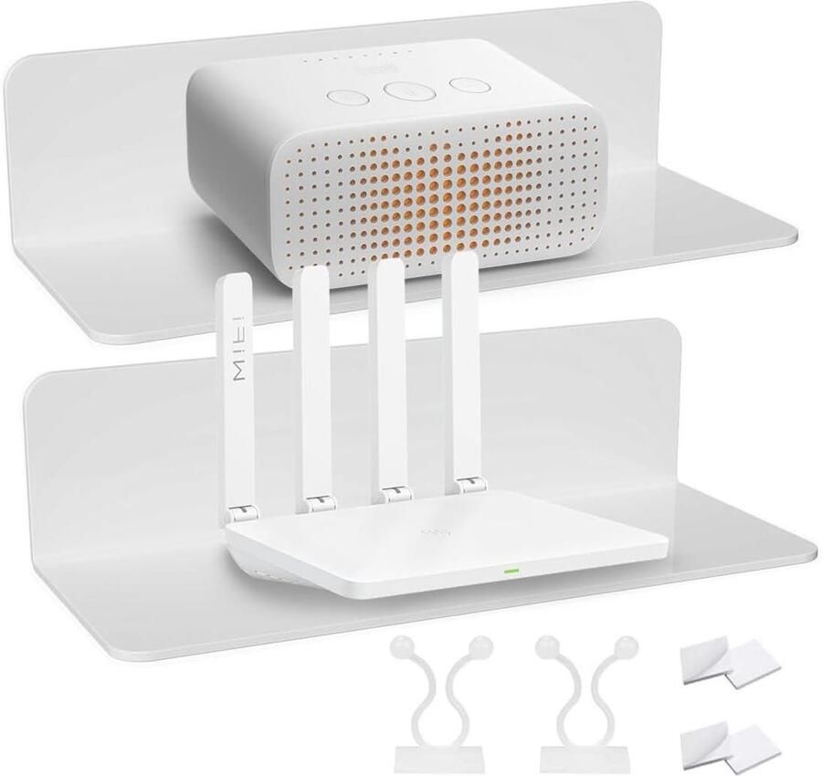 Allecto Plus Zwevende acryl wandplank set van 2 12x23x9cm Wit Zelfklevende planken Plank Klein Stabiel Duurzaam Zonder boren Voor keuken slaapkamer kantoor badkamer - Foto 2