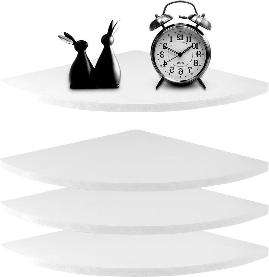 Allecto Plus Zwevende hoekplanken Set van 4 wit eikenhouten hoekplanken 25 cm Ideaal voor luidsprekers en boeken Hoekrek voor decoratie