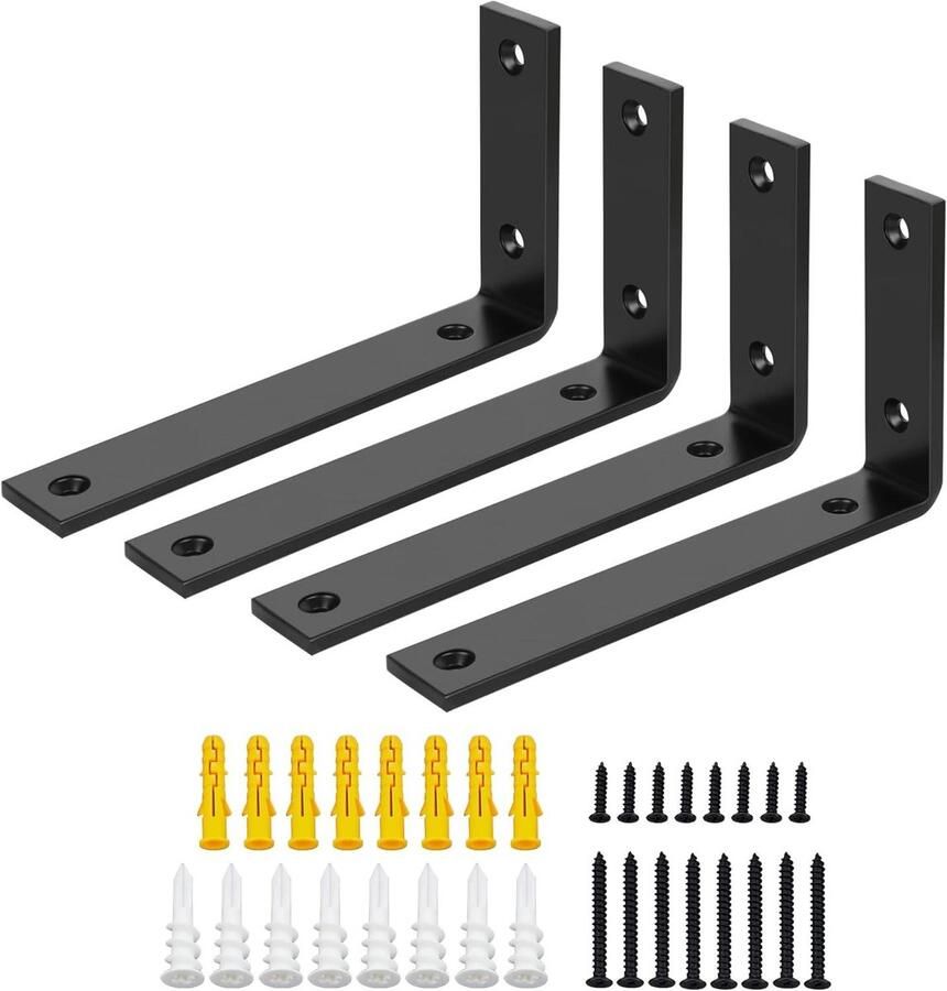 Allecto Plus Zwevende plank beugel voor decoratie Set van 4 stuks Zwart Sterke draagcapaciteit