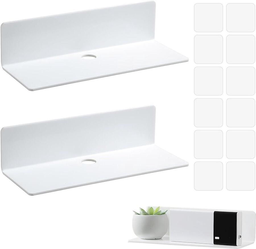 Allecto plus Zwevende planken set van 2 Wit acryl Wandplanken voor ruimtes 10x23 cm