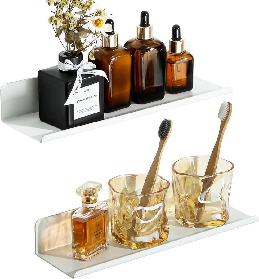 Allecto Plus Zwevende planken Wandmontage Badkamer 2 stuks Wit Rek Woonkamer Slaapkamer Keuken Opslagmogelijkheden Decoratief 30cm