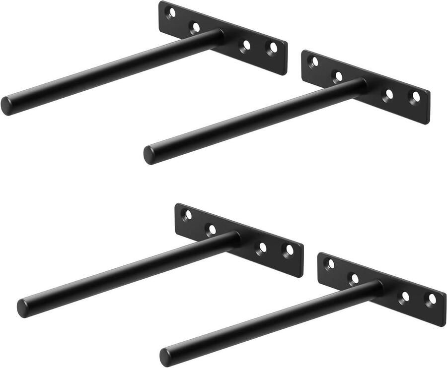 Allecto Plus Zwevende Plankhouders 4 Stuks in Zwart Metaal Onzichtbare Wandmontage voor Houten Planken. Bevestigingssysteem voor Zware Planken